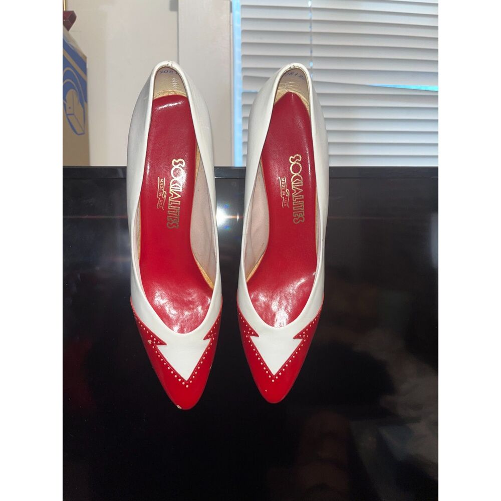 SOCIALITES Vintage Red & White Leather Kitten Heel Pumps Size 7.5